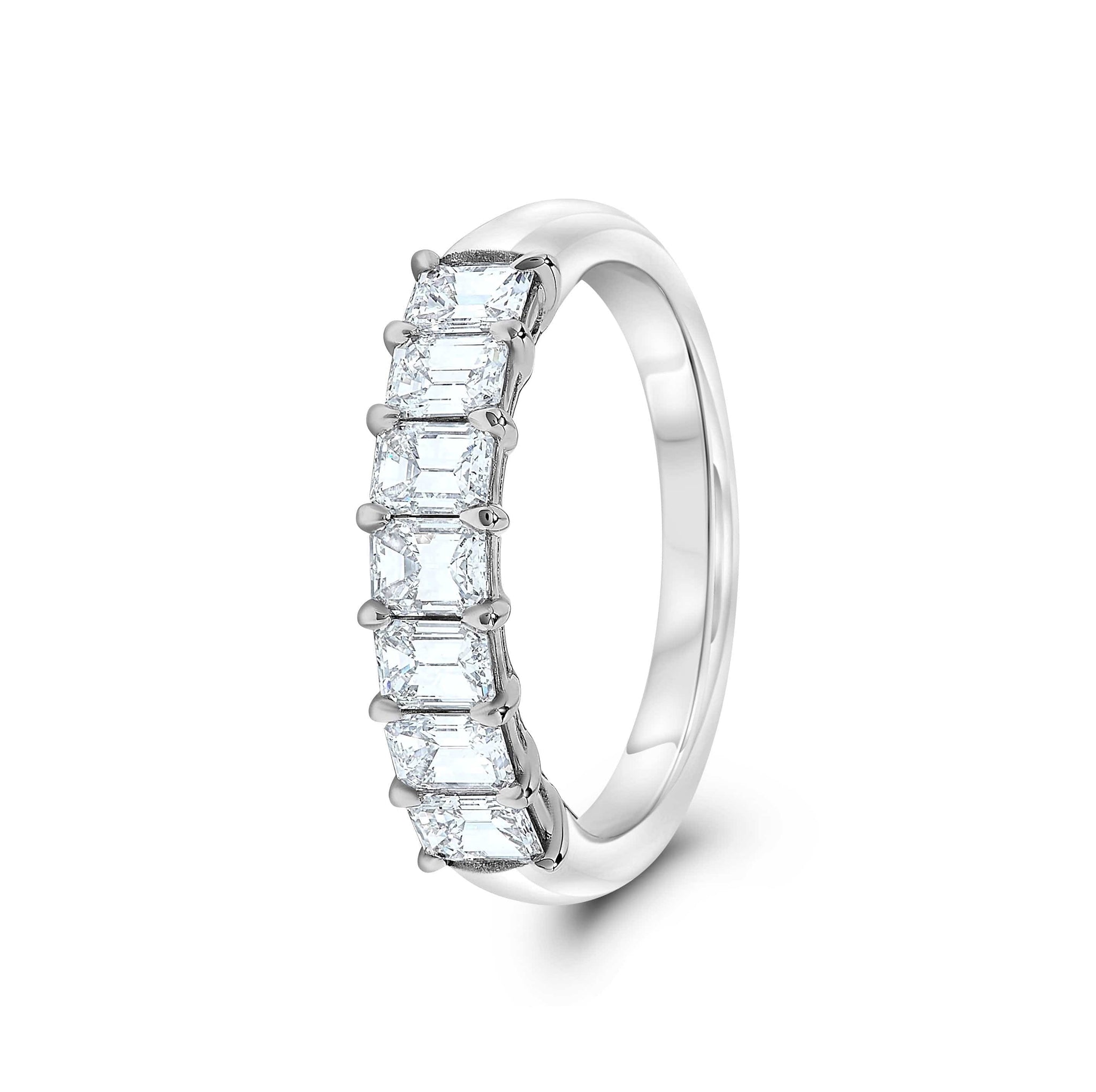 Platinum Seven Stone Emerald Cut Diamond Wedding Ring