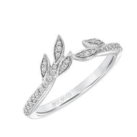 18K White Gold Bead Set Leaf Design Diamond Band