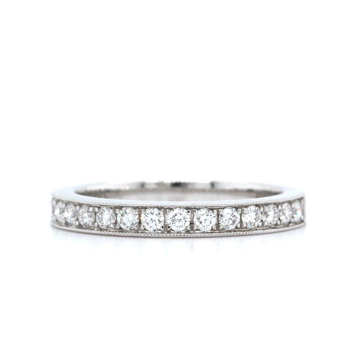 18K White Gold Milgrain Diamond Band