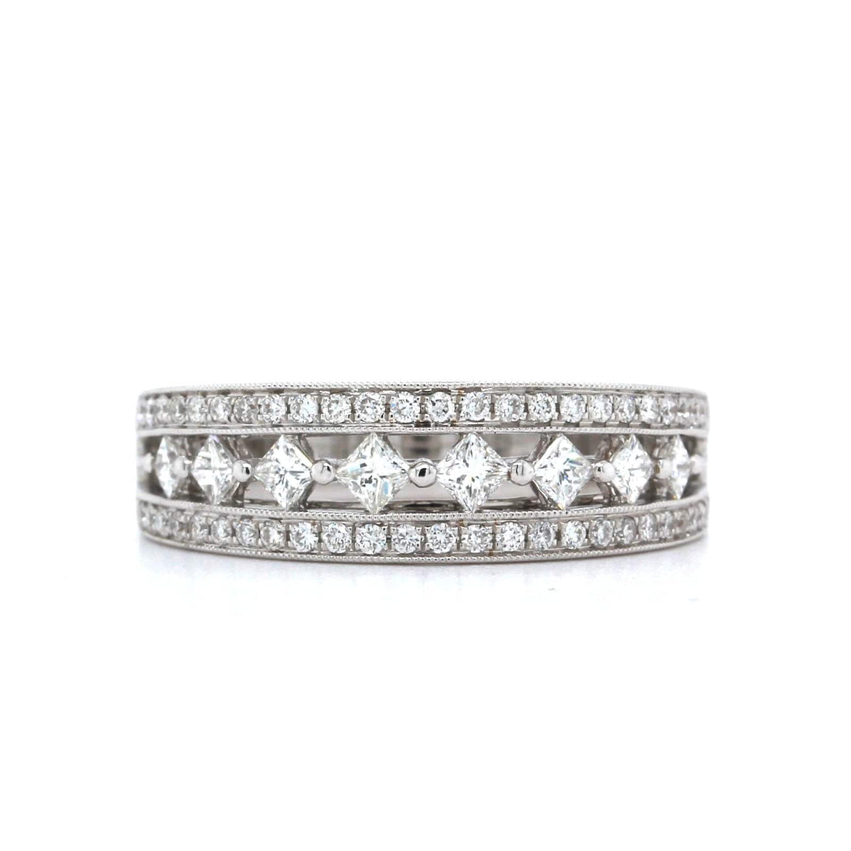18K White Gold 3 Row Diamond Band