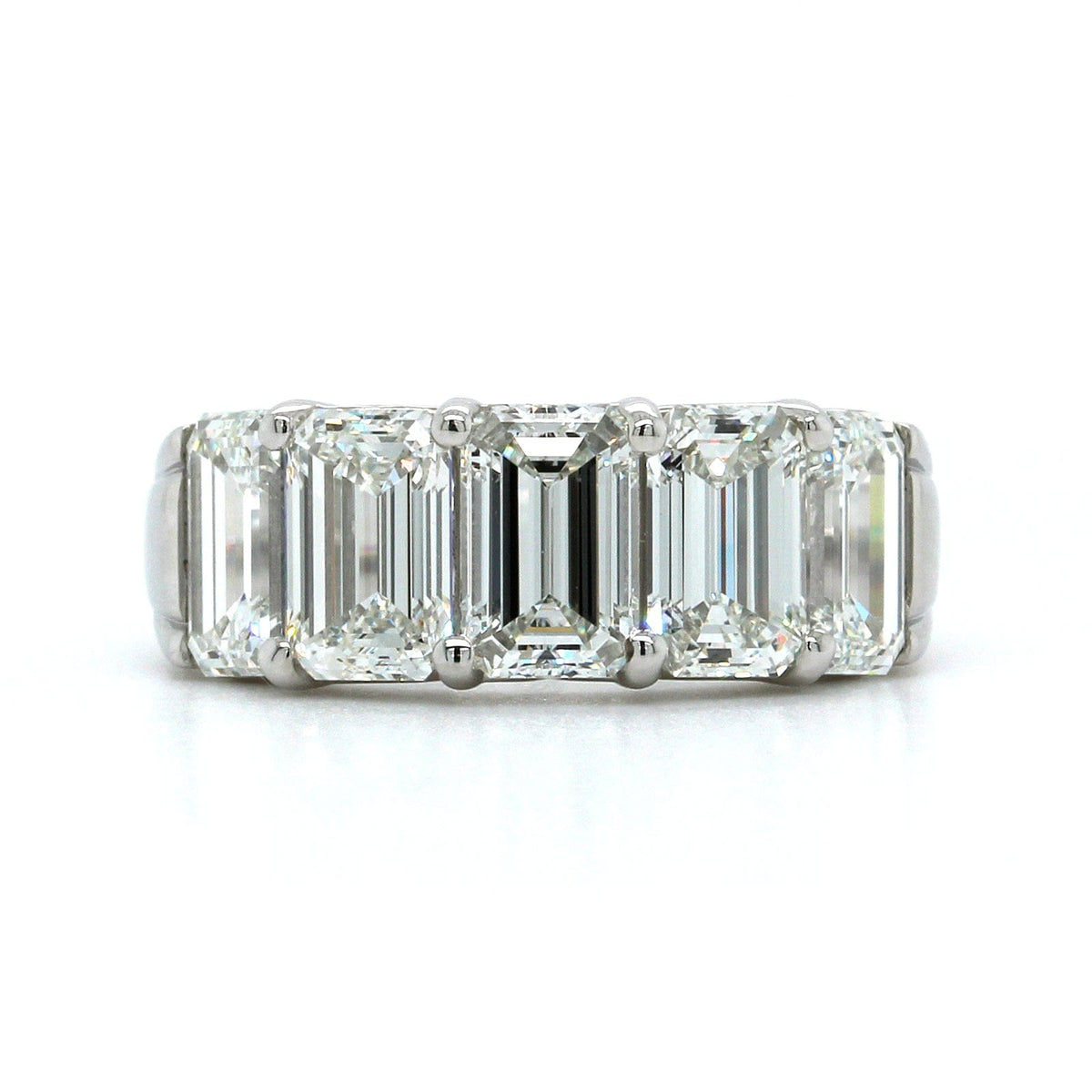 Platinum 5 Stone Emerald Diamond Band