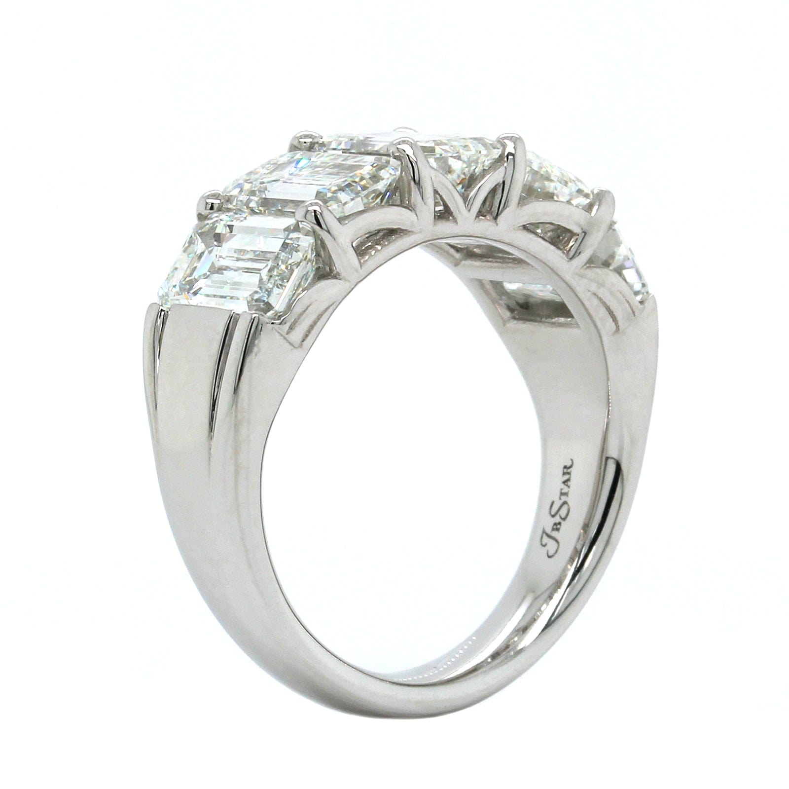 Platinum 5 Stone Emerald Diamond Band