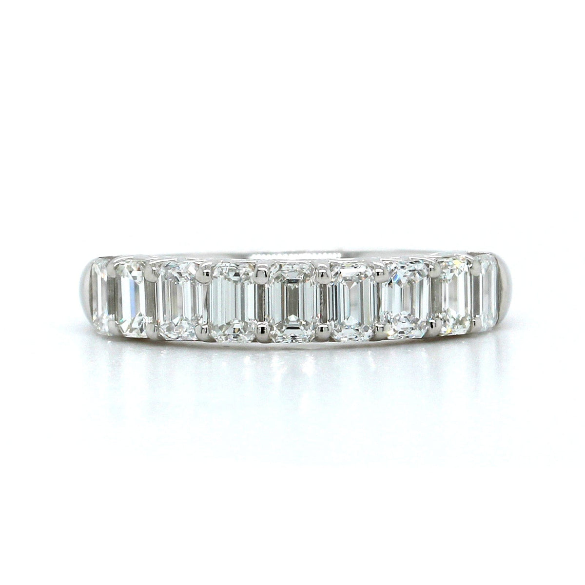 Platinum 9 Stone Emerald Diamond Band