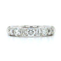Platinum Emerald and Round Cut Diamond Band