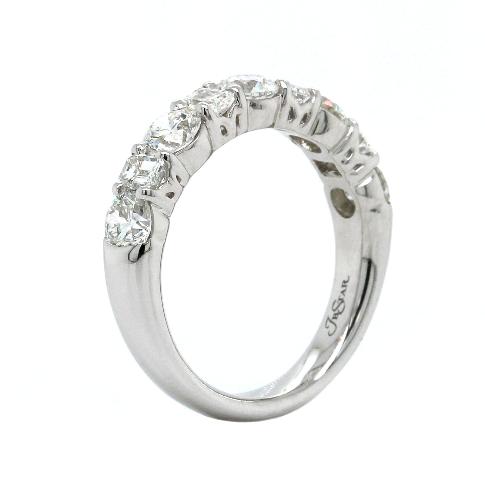 Platinum Emerald and Round Cut Diamond Band
