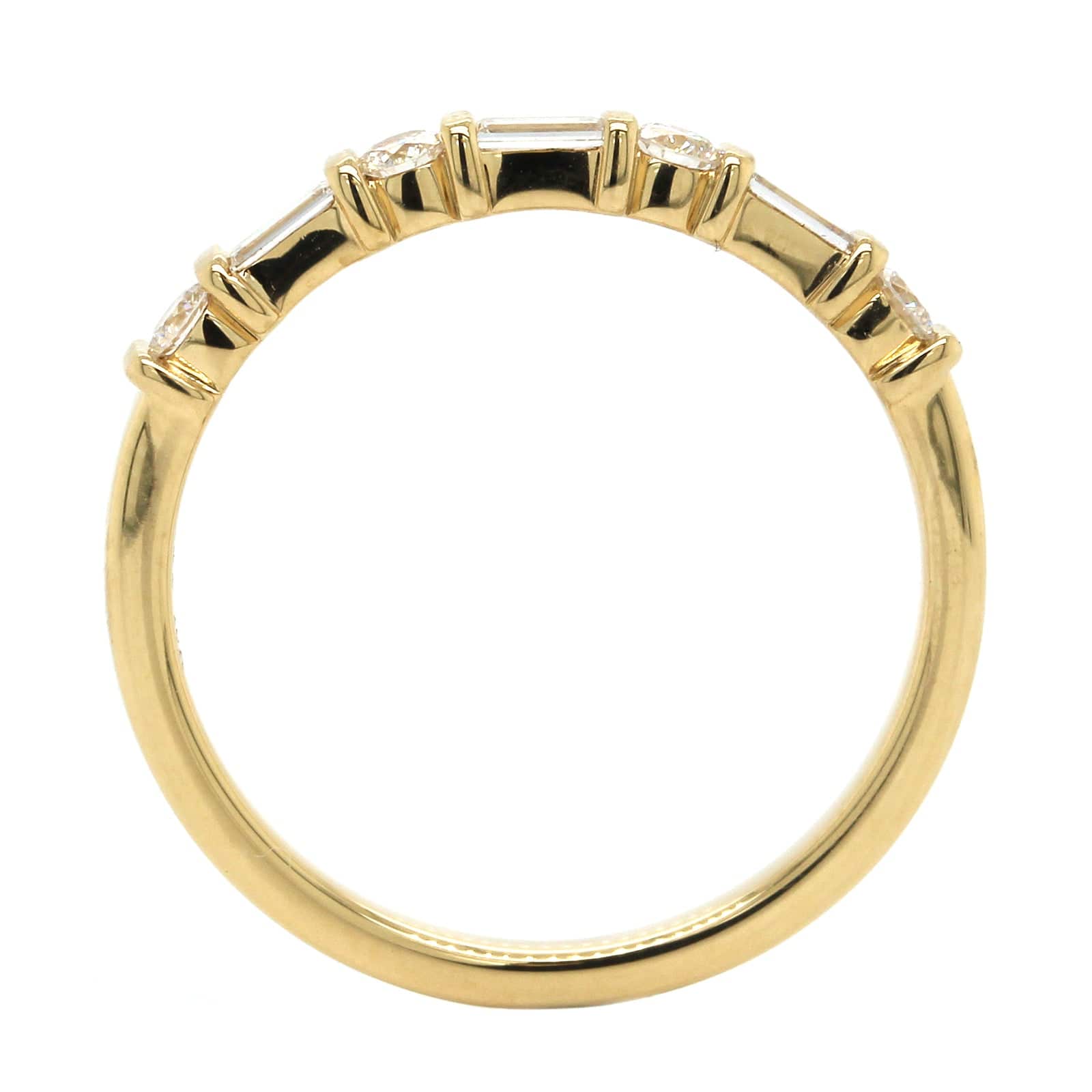 18K Yellow Gold Round and Baguette Diamond Band