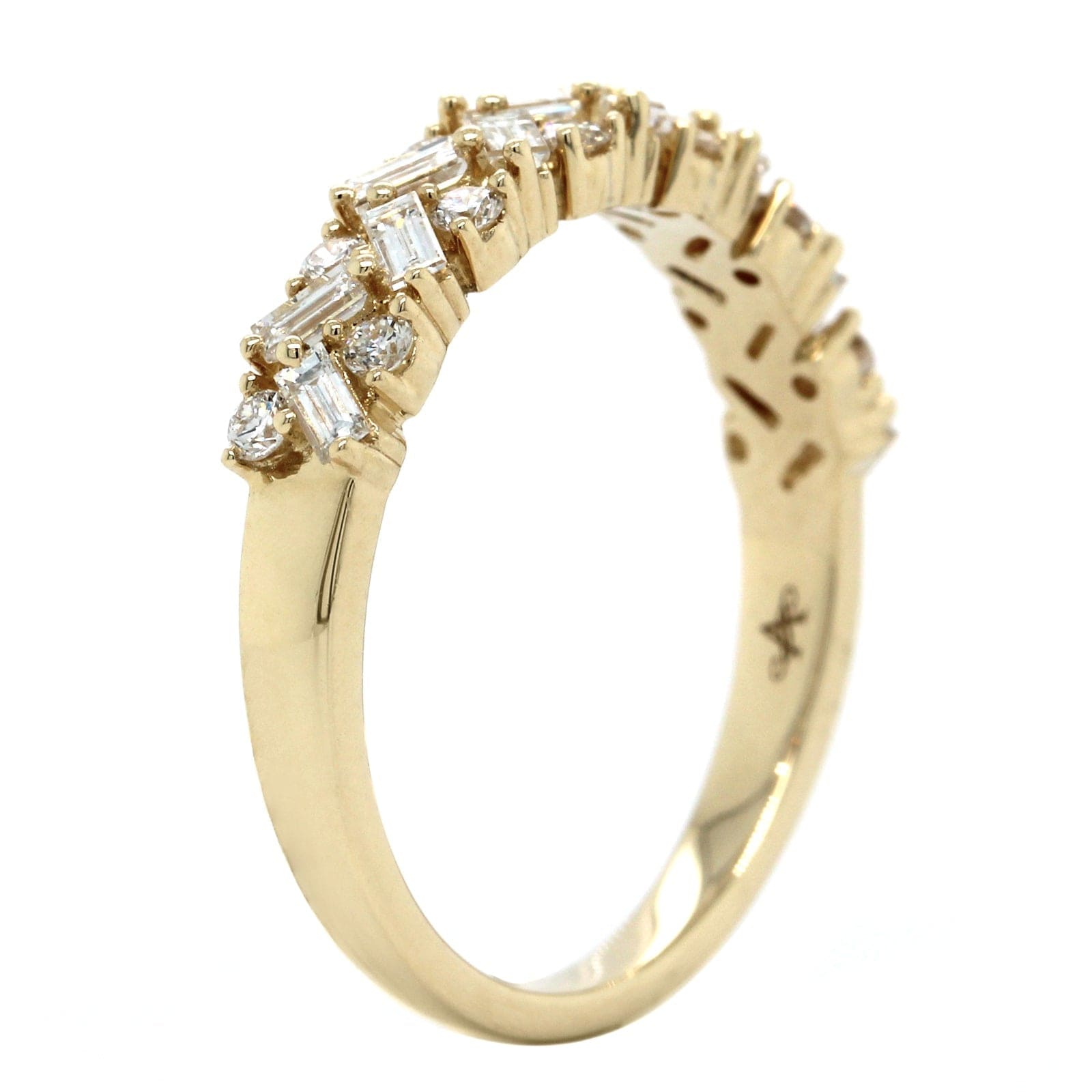 14K Yellow Gold Baguette and Round Diamond Band, 14k yellow gold, Long's Jewelers
