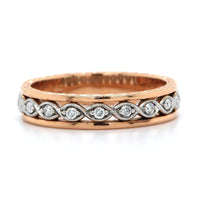 14K Rose Gold Bead Set Diamond Twist Band, 14k rose and 18k white gold, Long's Jewelers