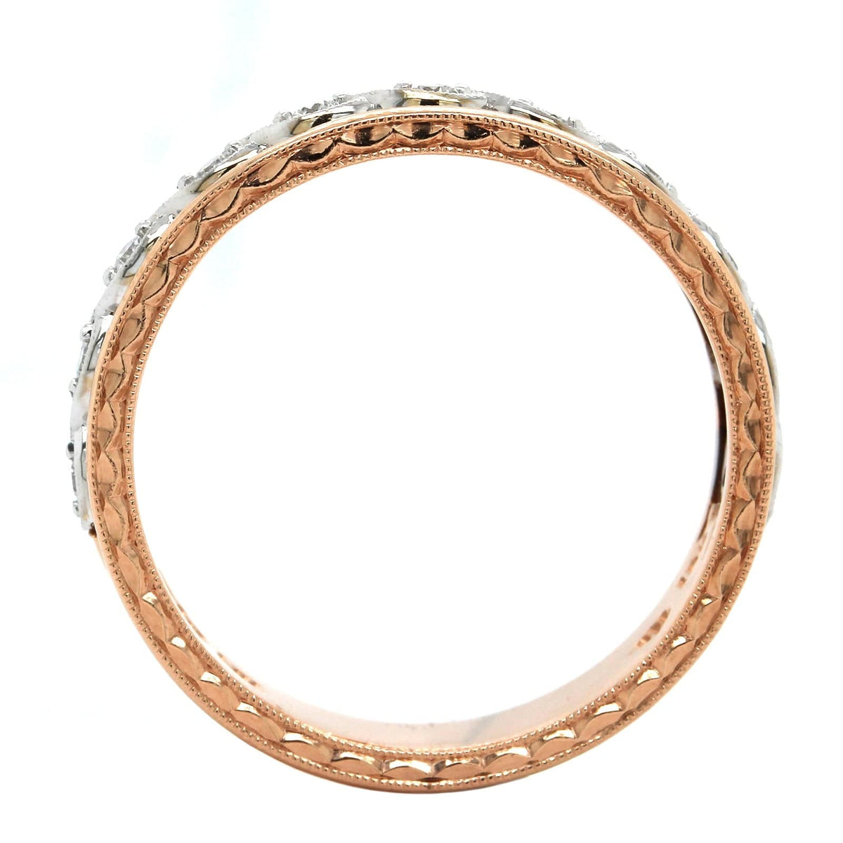 14K Rose Gold Bead Set Diamond Twist Band, 14k rose and 18k white gold, Long's Jewelers