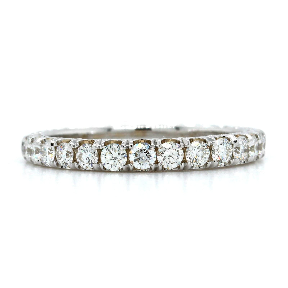 18K White Gold Prong Set Diamond Engraved Band, 18k white gold, Long's Jewelers
