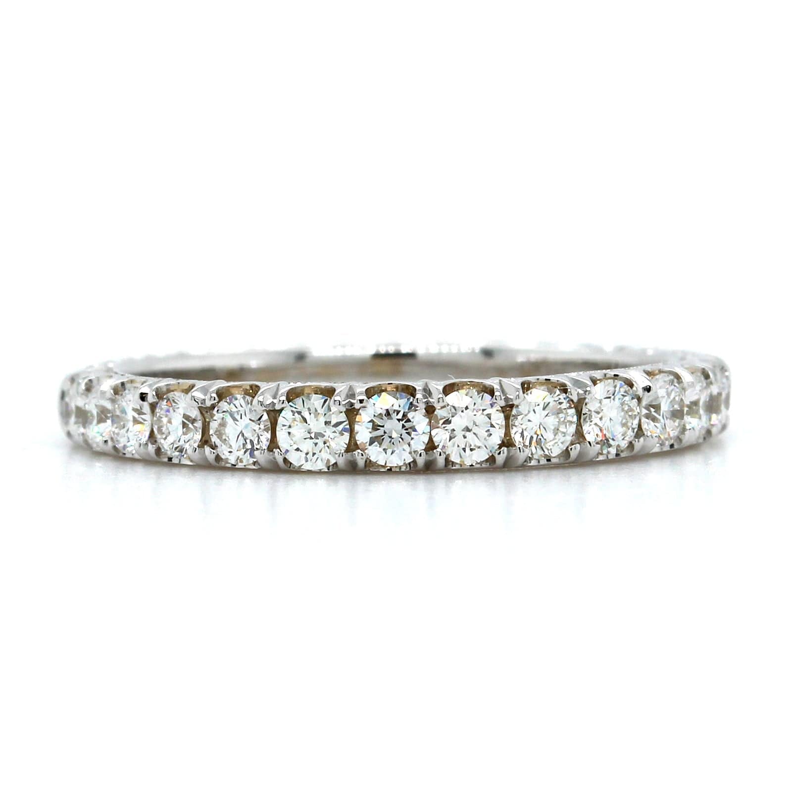 18K White Gold Prong Set Diamond Engraved Band, 18k white gold, Long's Jewelers