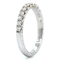 18K White Gold Prong Set Diamond Engraved Band, 18k white gold, Long's Jewelers