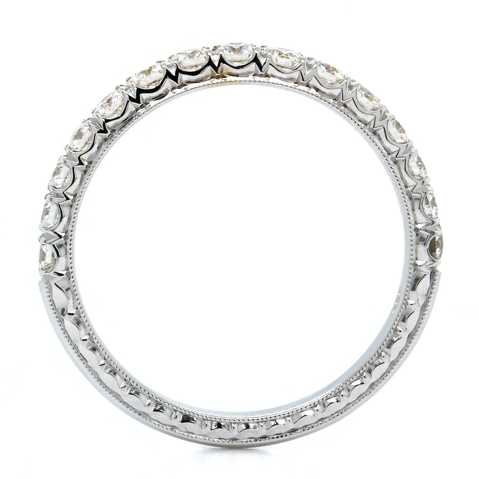 18K White Gold Prong Set Diamond Engraved Band, 18k white gold, Long's Jewelers