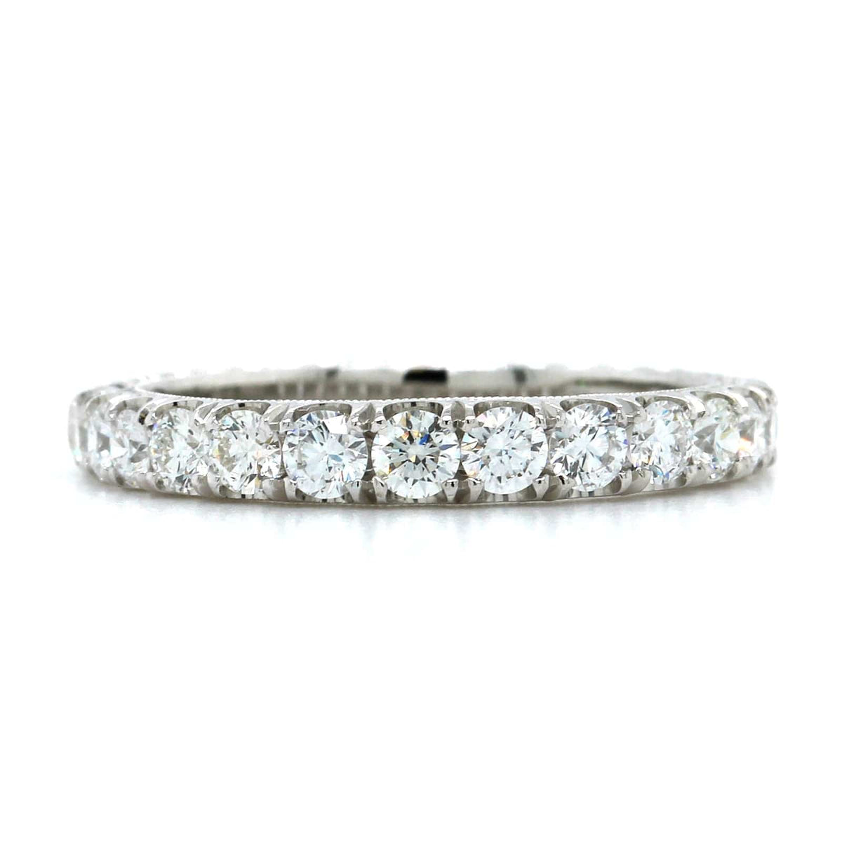 18K White Gold Prong Set Diamond Engraved Band, 18k white gold, Long's Jewelers
