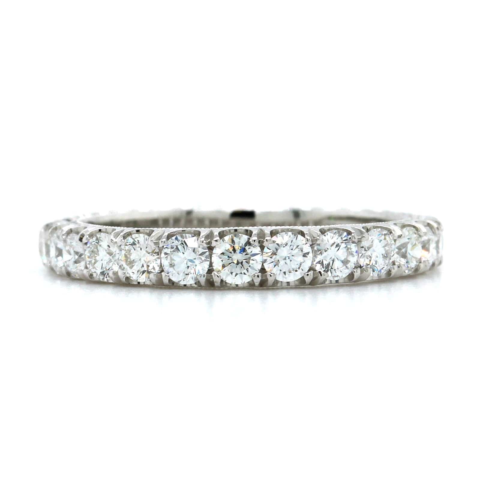 18K White Gold Prong Set Diamond Engraved Band, 18k white gold, Long's Jewelers