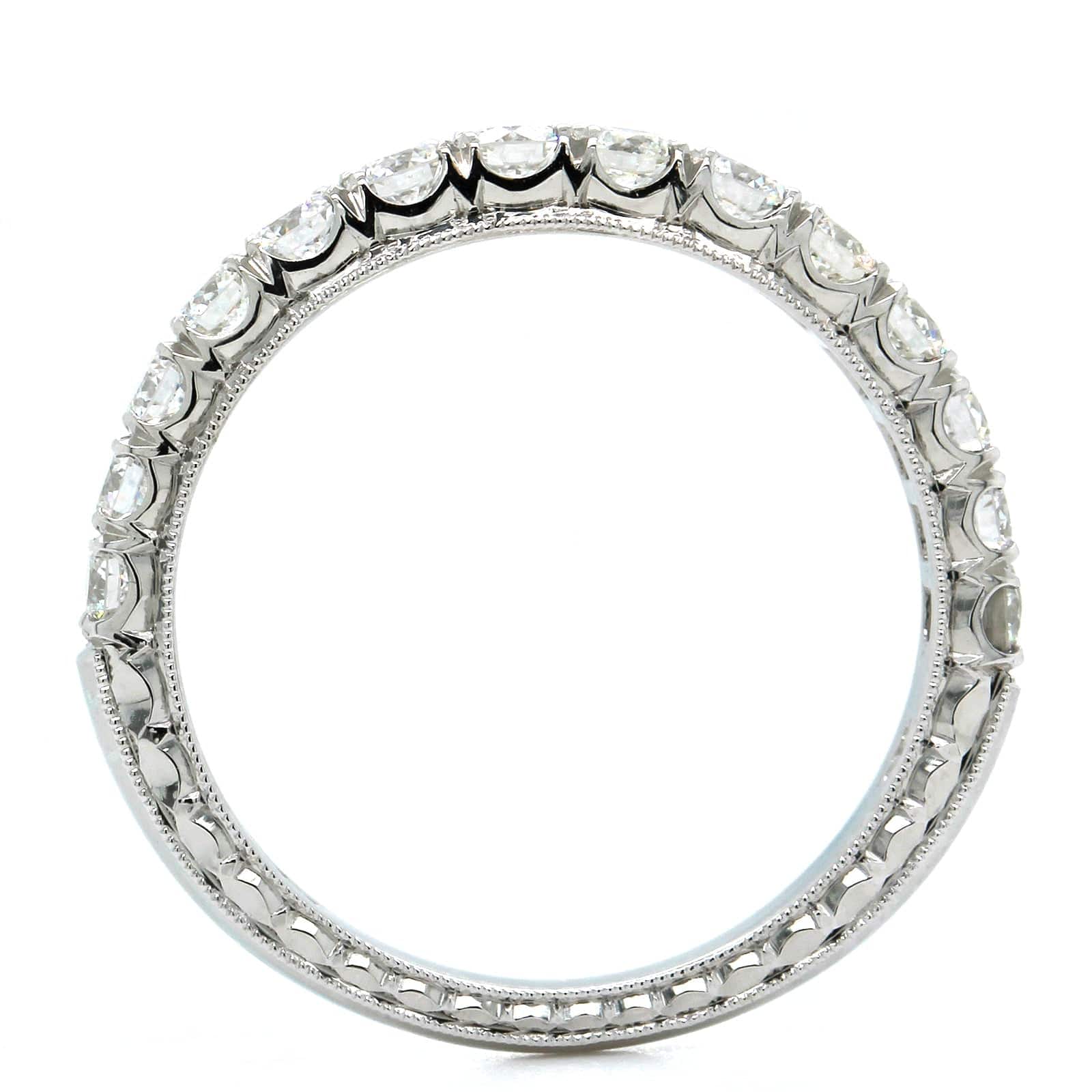 18K White Gold Prong Set Diamond Engraved Band, 18k white gold, Long's Jewelers