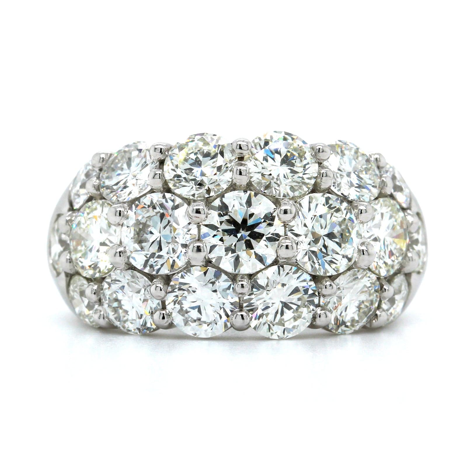 Platinum 3 Row Dome Round Diamond Band