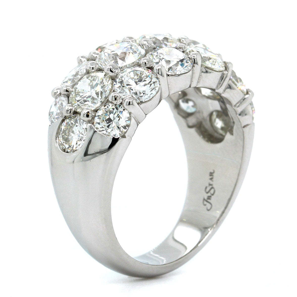 Platinum 3 Row Dome Round Diamond Band