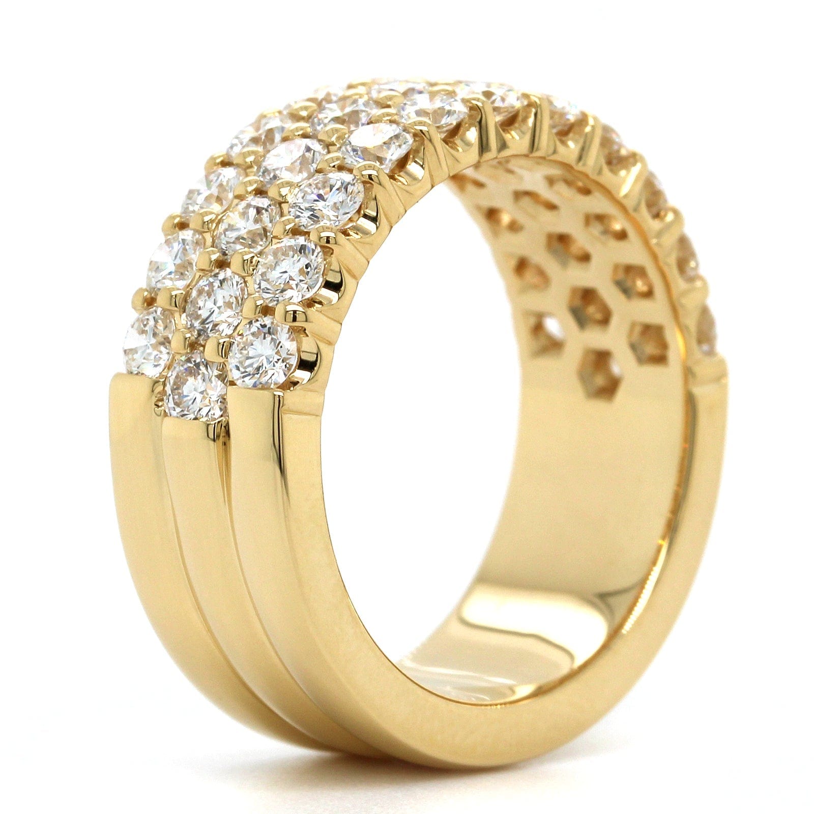 18K Yellow Gold 3 Row Diamond Band, Longs Jewelers