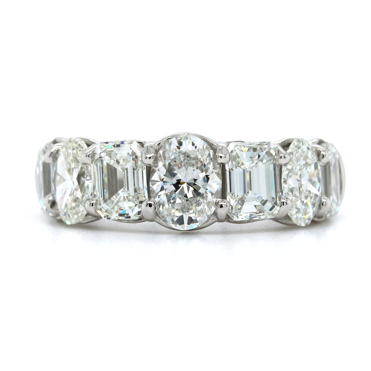 Platinum 7 Stone Oval and Emerald Diamond Band
