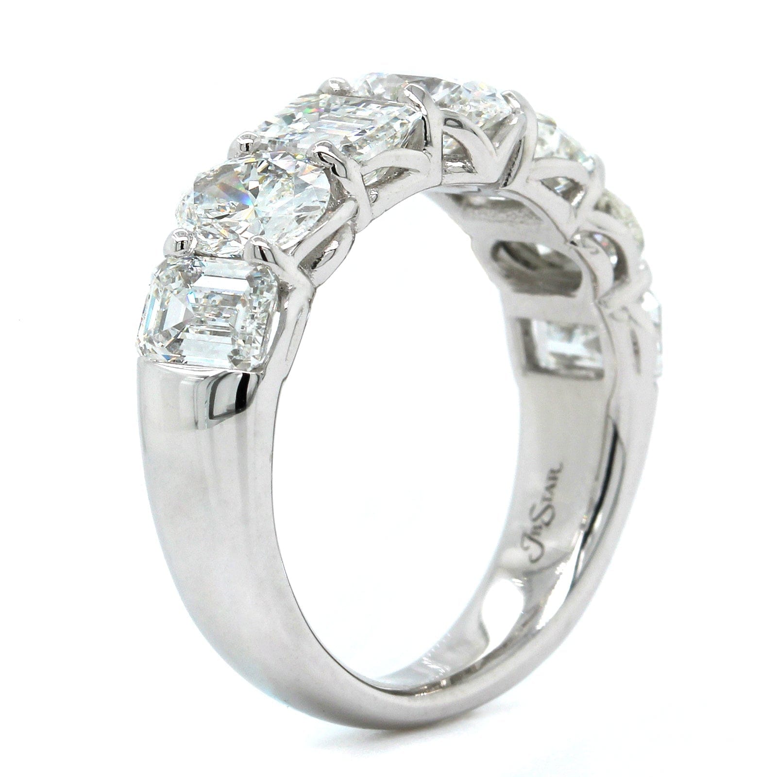 Platinum 7 Stone Oval and Emerald Diamond Band