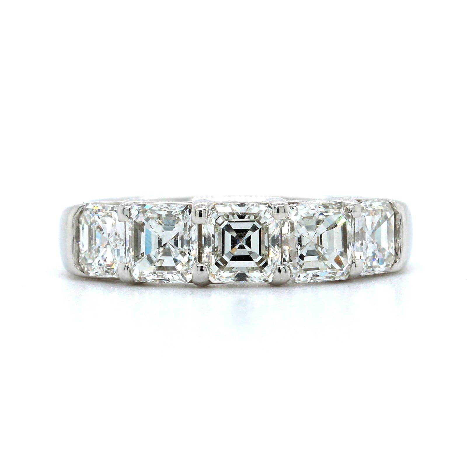 Platinum Square Emerald Cut Diamond 5 Stone Band