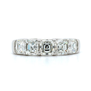 Platinum Square Emerald Cut Diamond 5 Stone Band