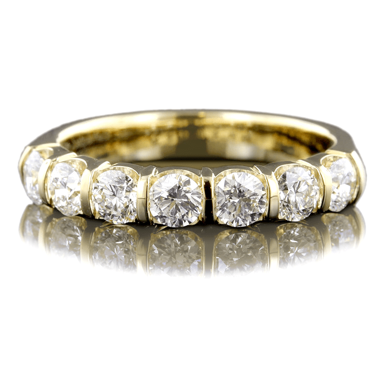 18K Yellow Gold 7 Stone Bar Set Diamond Band