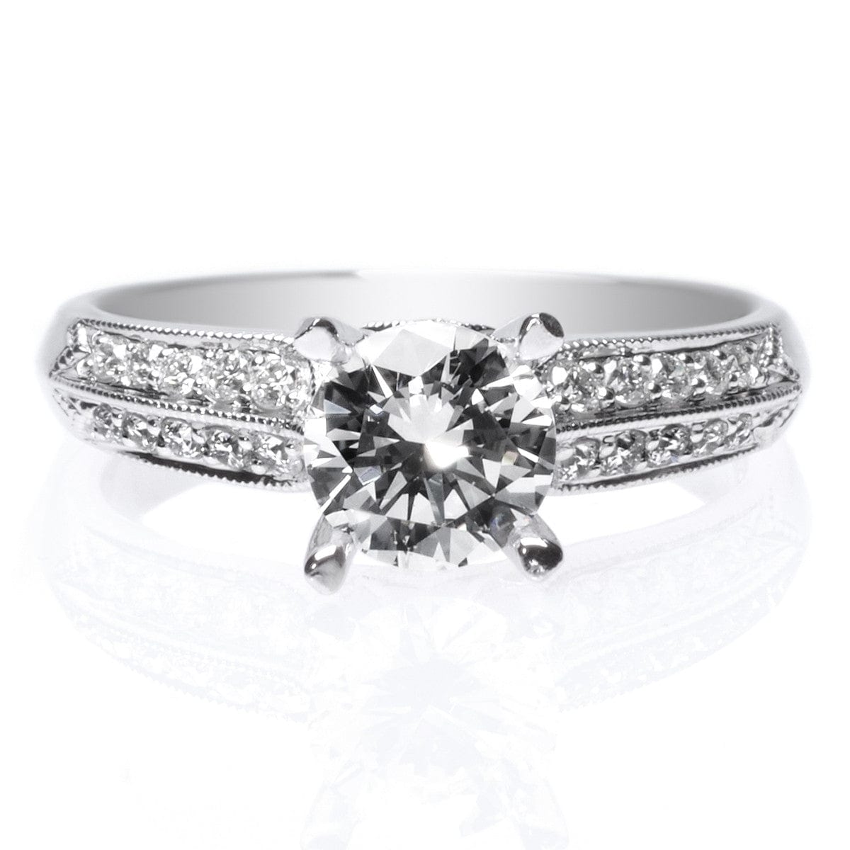Platinum Knife Edge Pave Diamond Engagement Ring