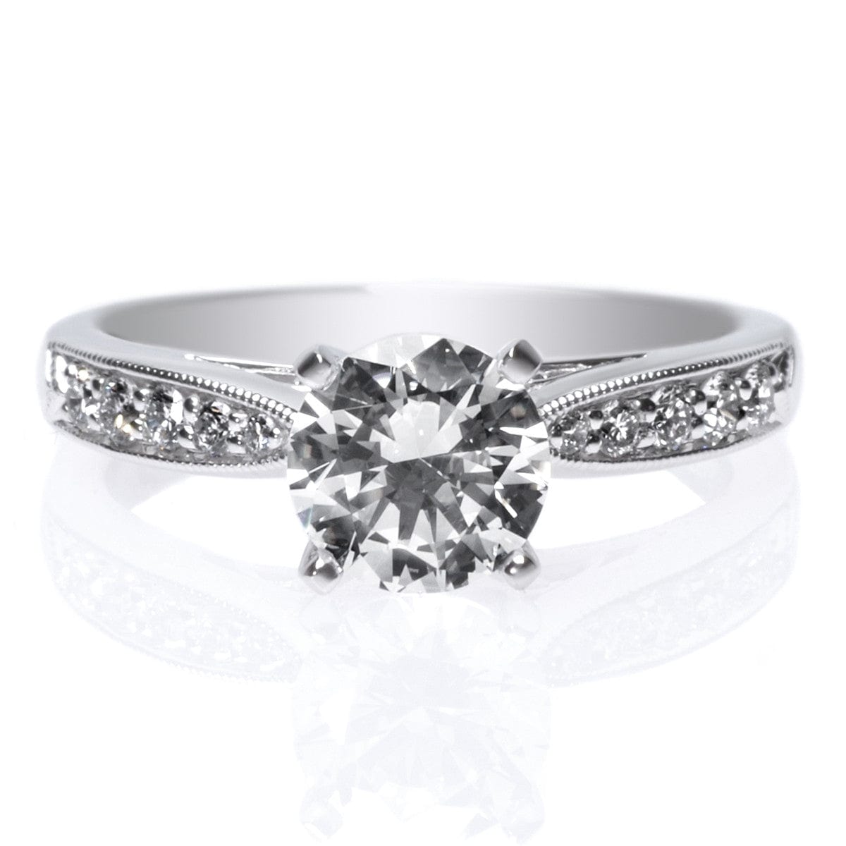 Platinum Four Prong Pinched Channel Set Diamond Engagement Ring