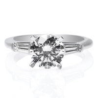 Platinum Solitaire Diamond Engagement Ring with Tapered Baguettes