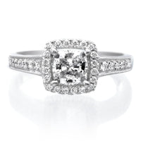 Platinum Cushion Halo Pave Milgrain Engagement Ring Setting