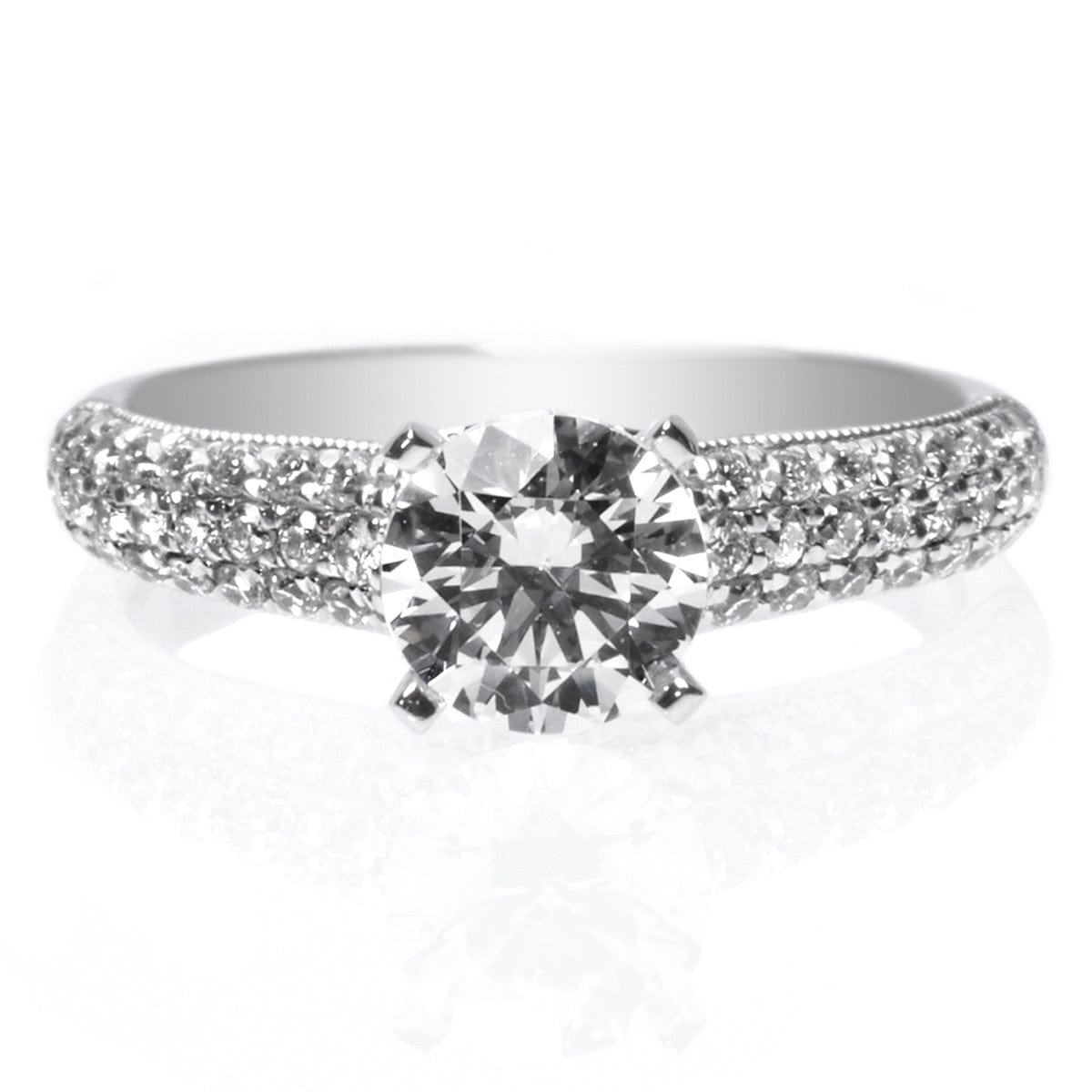 Platinum Three Row Pave Diamond Engagement Ring