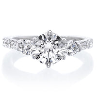 18K White Gold Six Prong Three Stone Diamond Engagement Ring