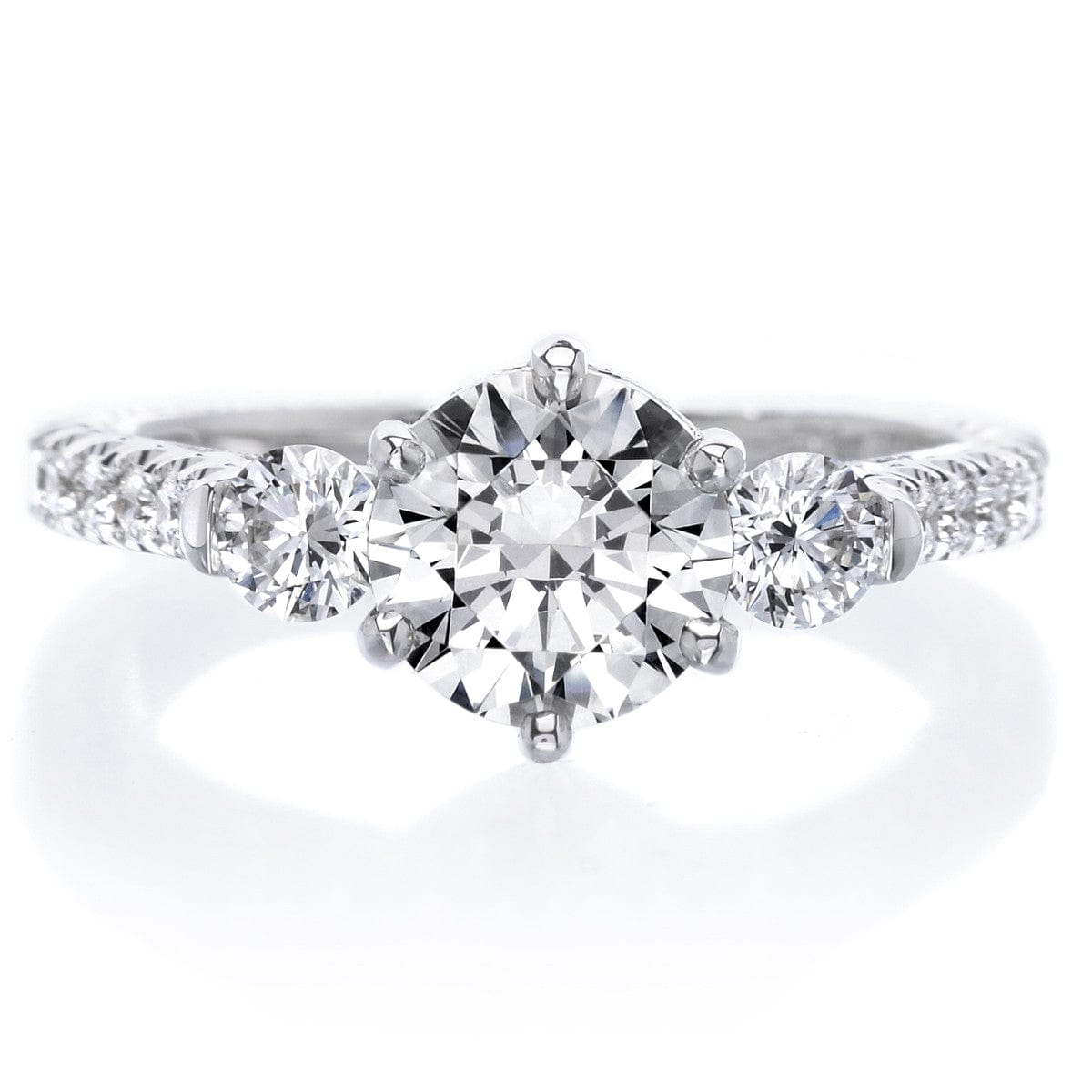 18K White Gold Six Prong Three Stone Diamond Engagement Ring