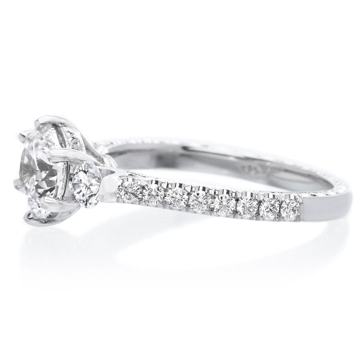 18K White Gold Six Prong Three Stone Diamond Engagement Ring