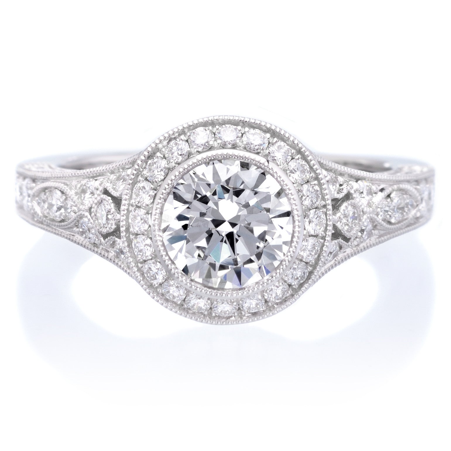 18K White Gold Vintage Bezel Diamond Engagement Ring