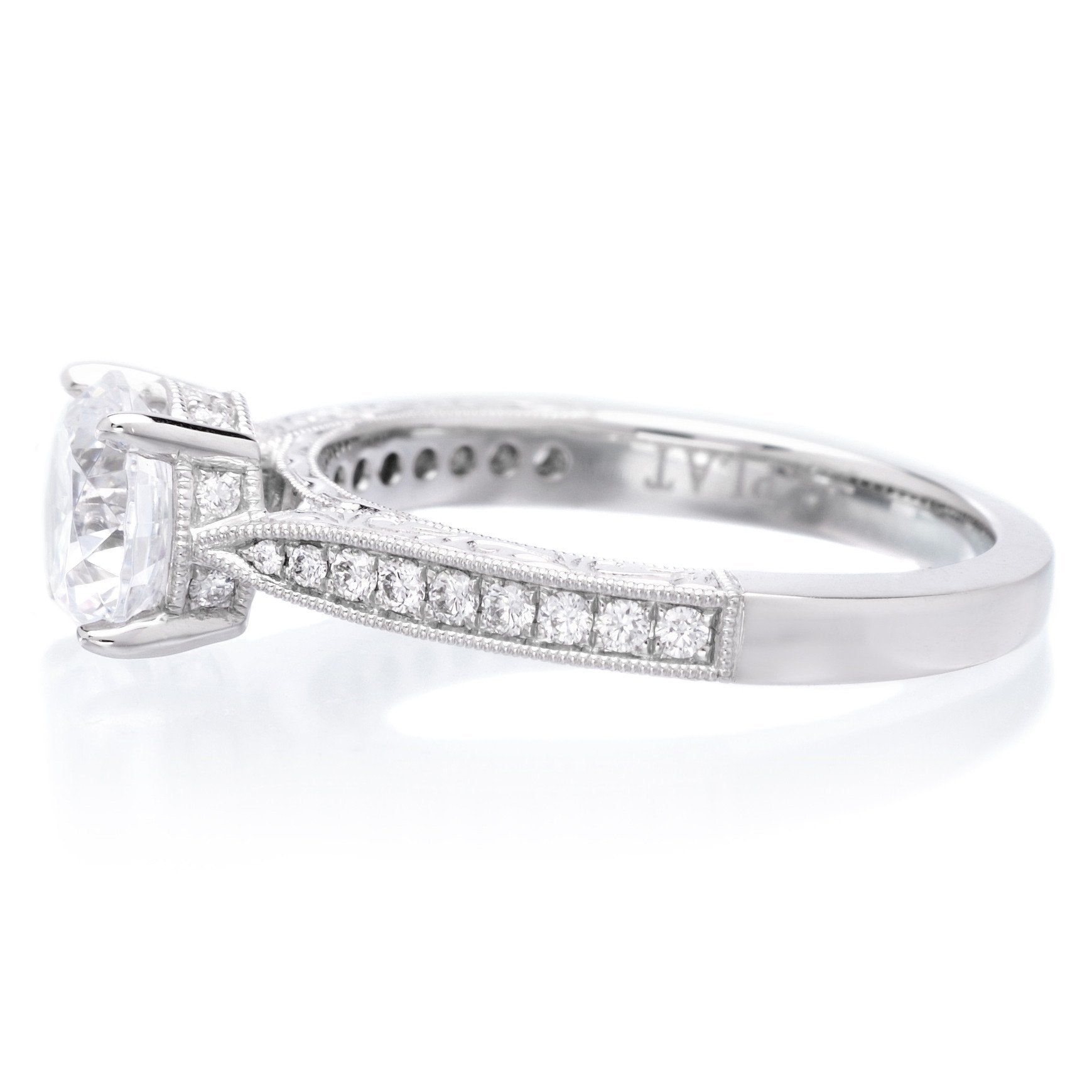 Platinum Designer Engraved Solitaire Engagement Ring Setting