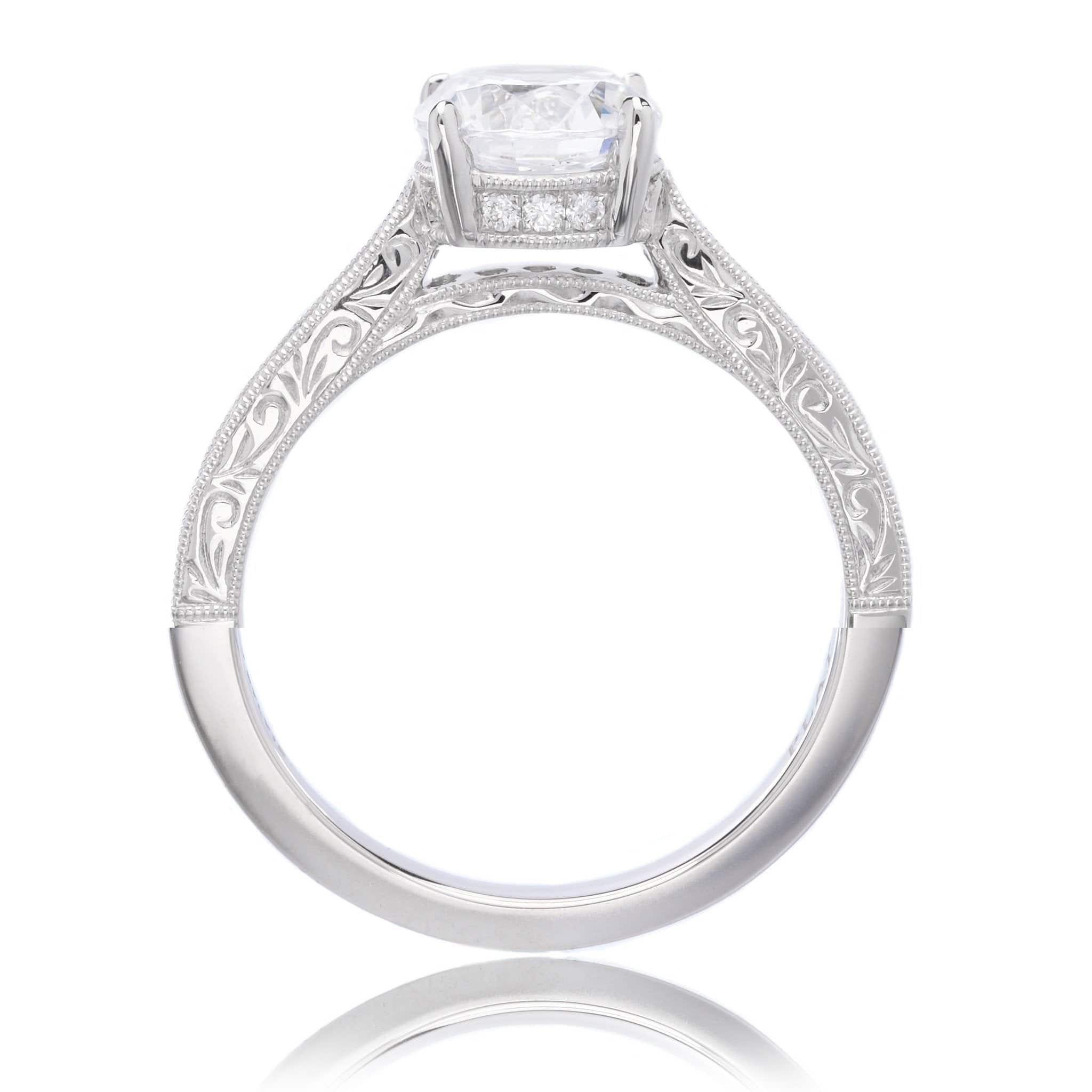 Platinum Designer Engraved Solitaire Engagement Ring Setting