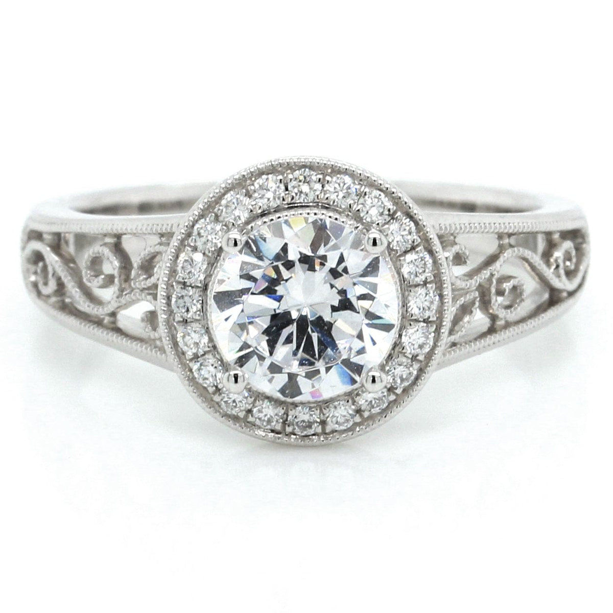 Platinum Vintage Halo Engagement Ring 