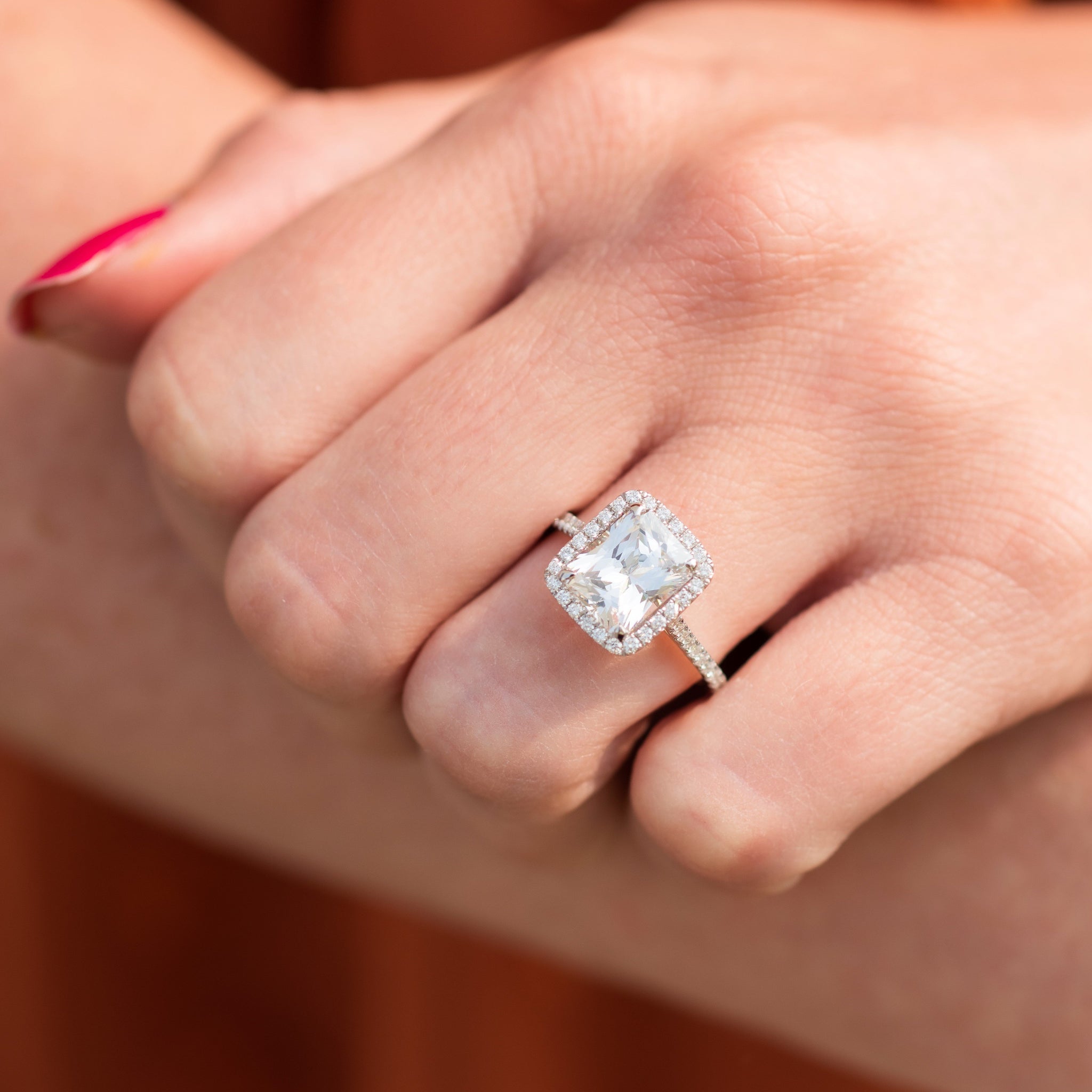 18K White Gold Emerald Cut Diamond Halo Engagement Ring Setting