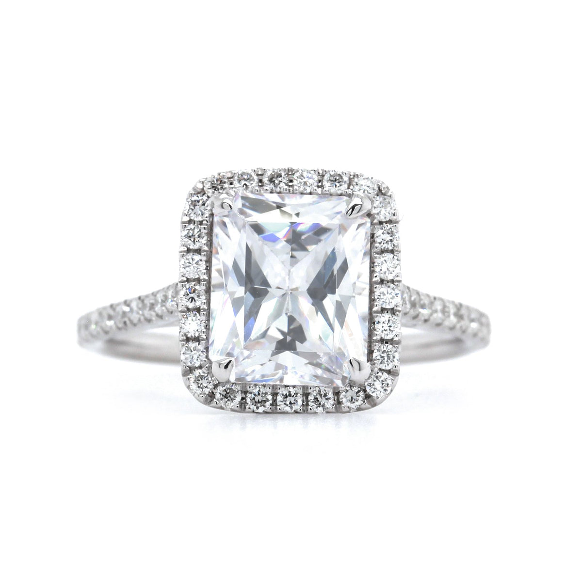 18K White Gold Emerald Cut Diamond Halo Engagement Ring Setting