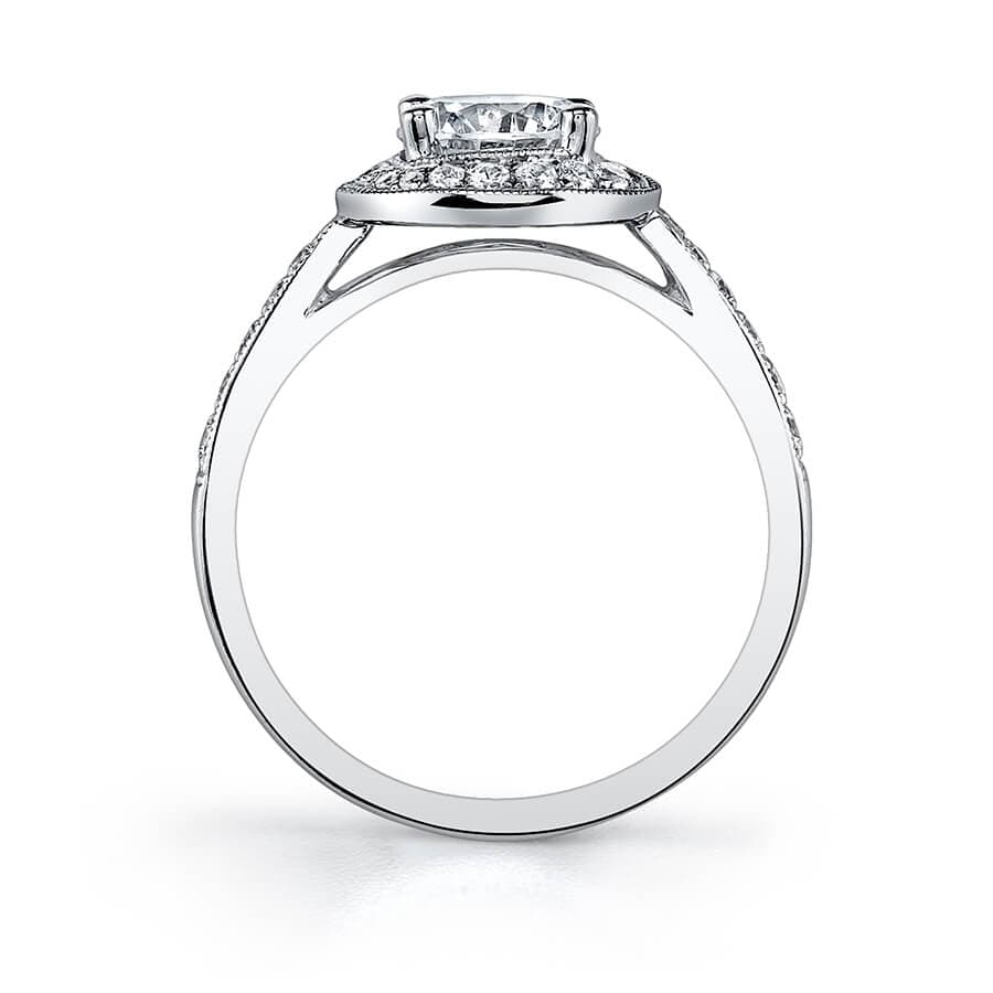 18K White Gold Vintage Halo Milgrain Engagement Ring Setting