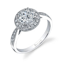 18K White Gold Vintage Halo Milgrain Engagement Ring Setting