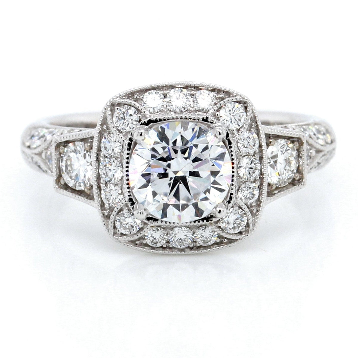 18K White Gold Cushion Halo Engagement Ring