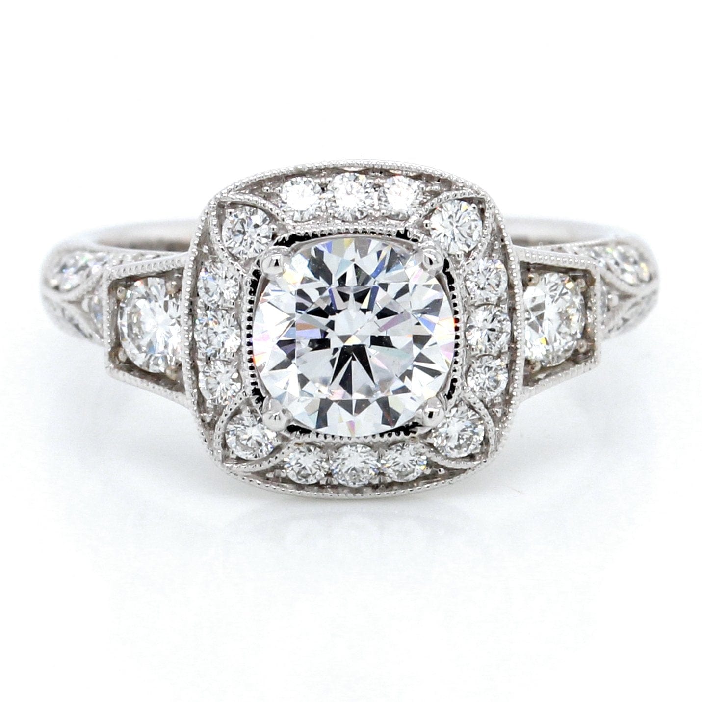 18K White Gold Cushion Halo Engagement Ring