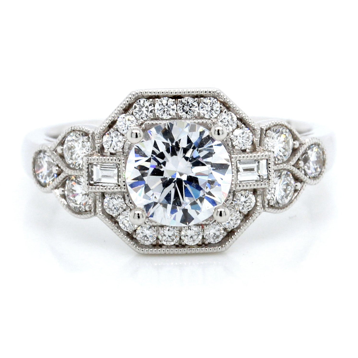 18K White Gold Diamond Halo Engagement Ring