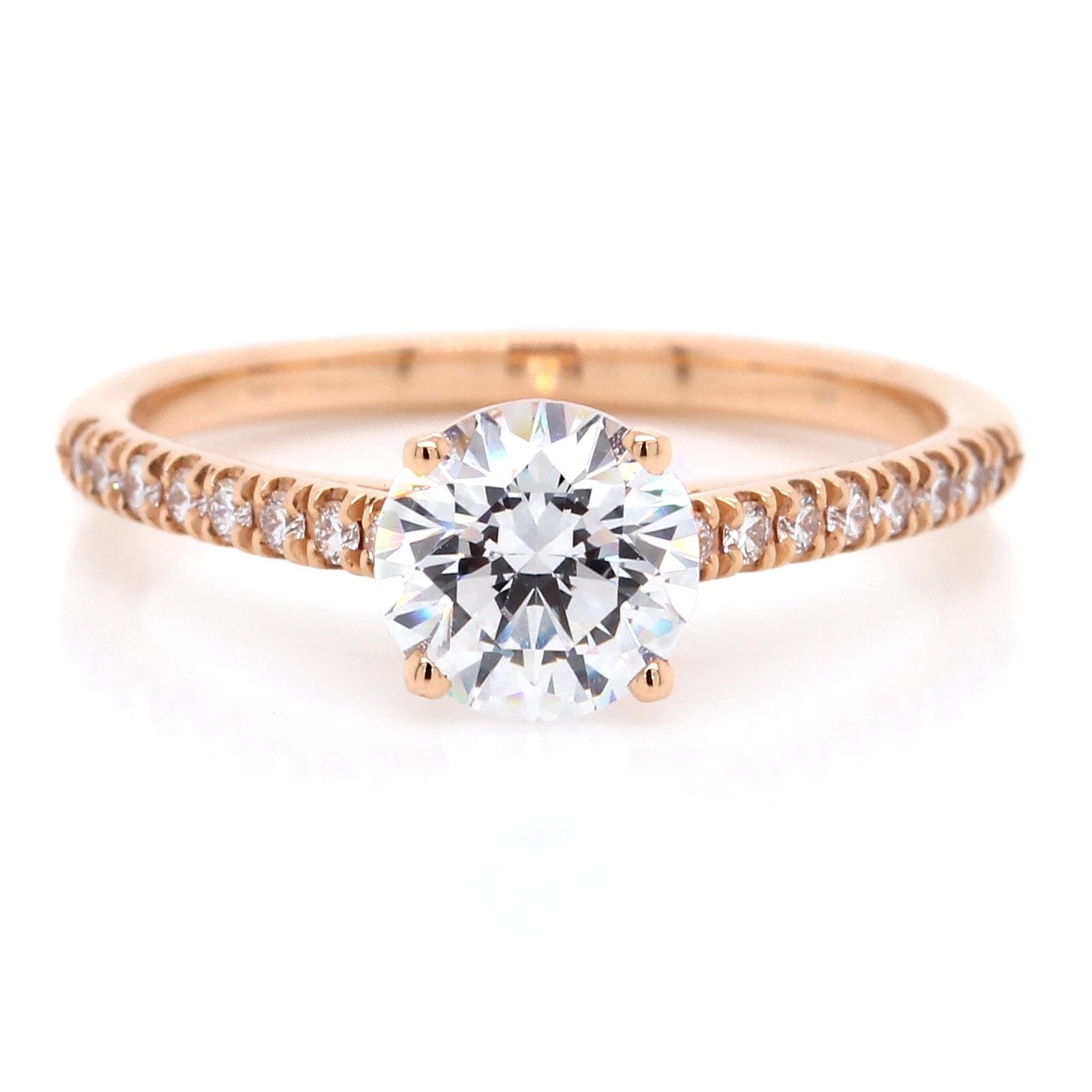 18K Rose Gold Halfway Round Center Diamond Engagement Ring