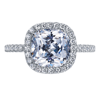 Platinum Cushion Shaped Pave Halo Engagement Ring