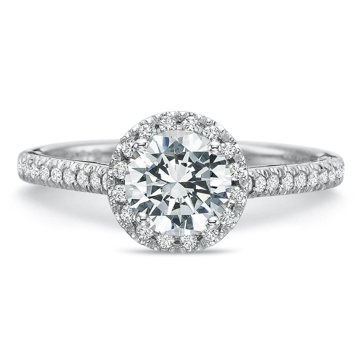 Platinum New Aire Round Halo Diamond Shank Engagement Ring Setting